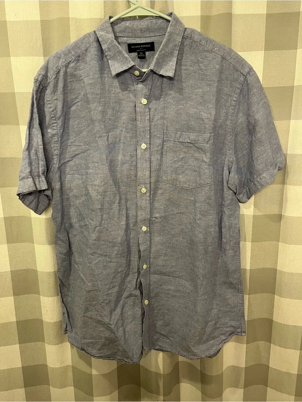 Banana Republic Light Blue Short-Sleeve Linen Blend Button-Down Shirt